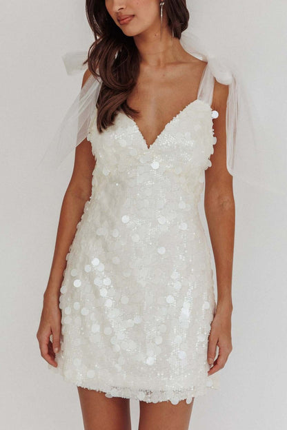 Tie-up Low Cut Sequin Mini Dress