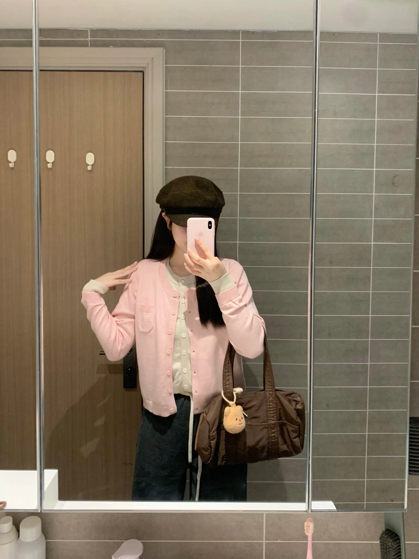 Pink False Two Piece Small Pocket Sweater