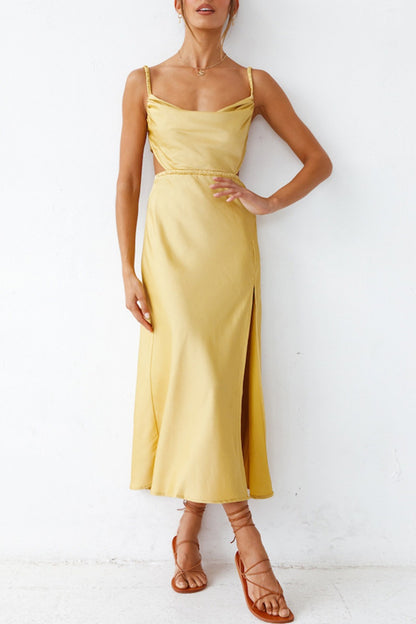 Cowl Neck Tie-back Slit Cami Dress