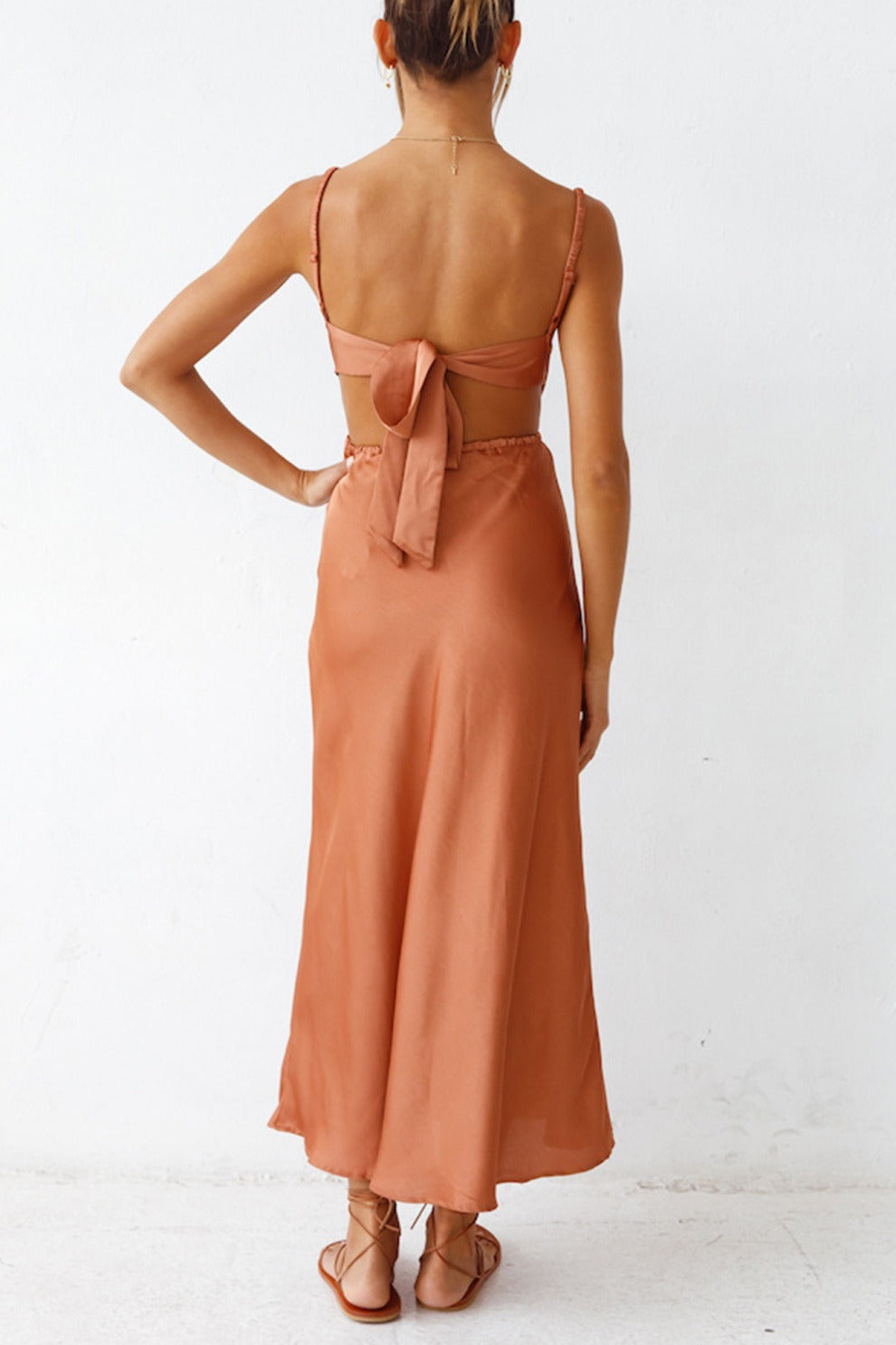 Cowl Neck Tie-back Slit Cami Dress