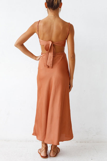 Cowl Neck Tie-back Slit Cami Dress
