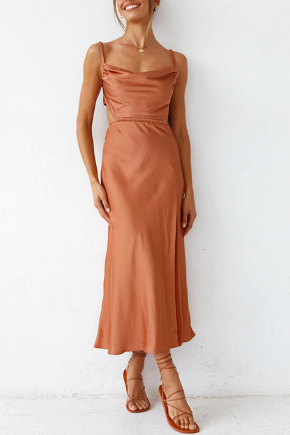Cowl Neck Tie-back Slit Cami Dress