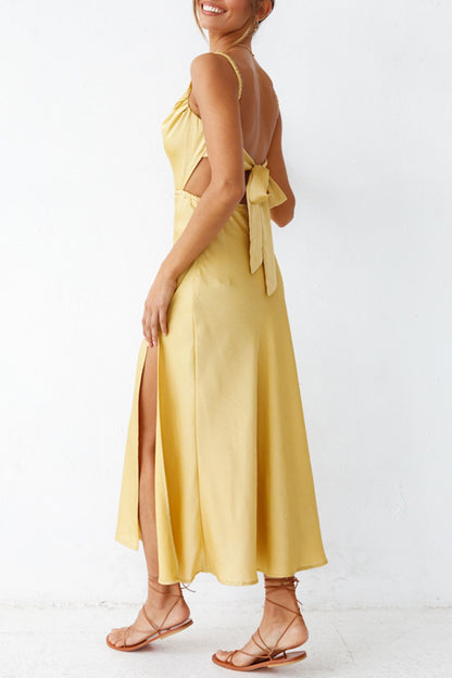 Cowl Neck Tie-back Slit Cami Dress