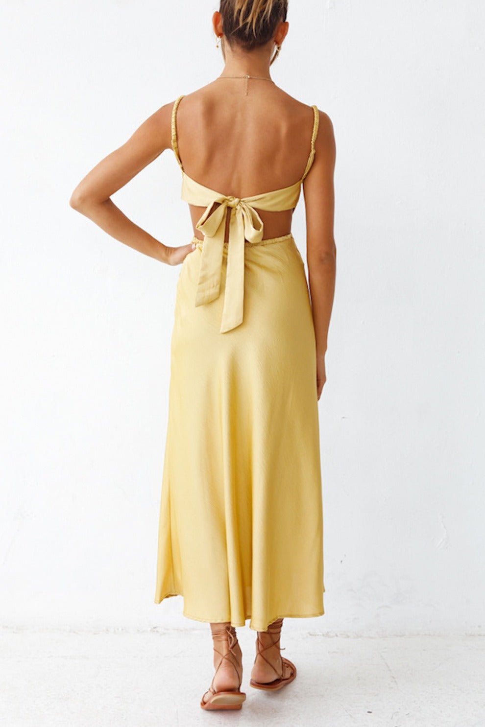 Cowl Neck Tie-back Slit Cami Dress