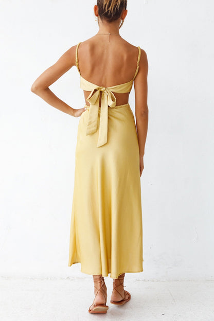Cowl Neck Tie-back Slit Cami Dress