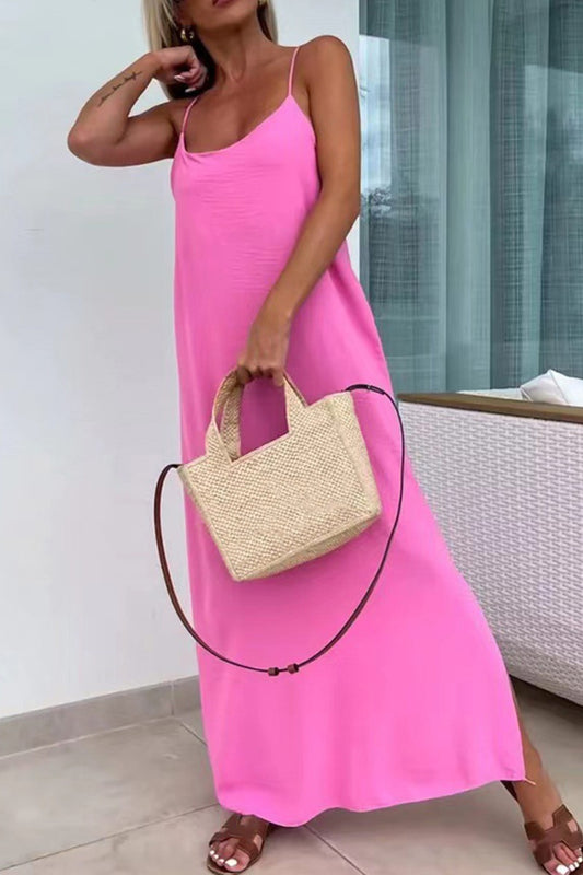 Crisscross Backless Slit Cami Dress