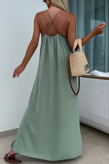 Crisscross Backless Slit Cami Dress