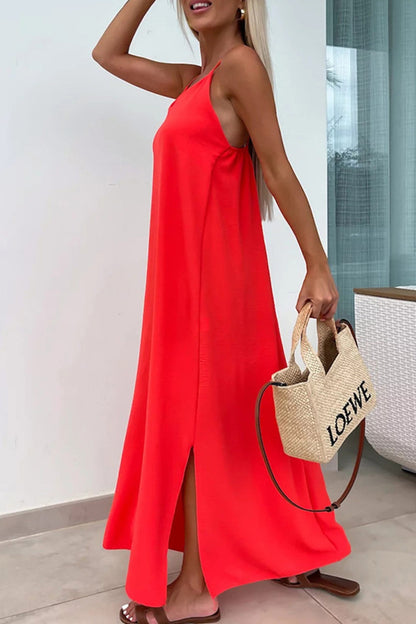 Crisscross Backless Slit Cami Dress