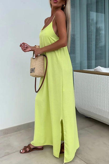 Crisscross Backless Slit Cami Dress