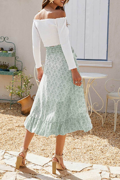 Floral Print Ruffle Slit Midi Skirt