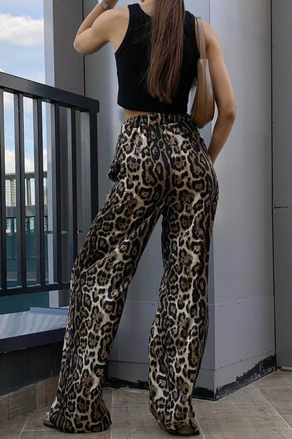 Leopard Print High Waist Flared Pants