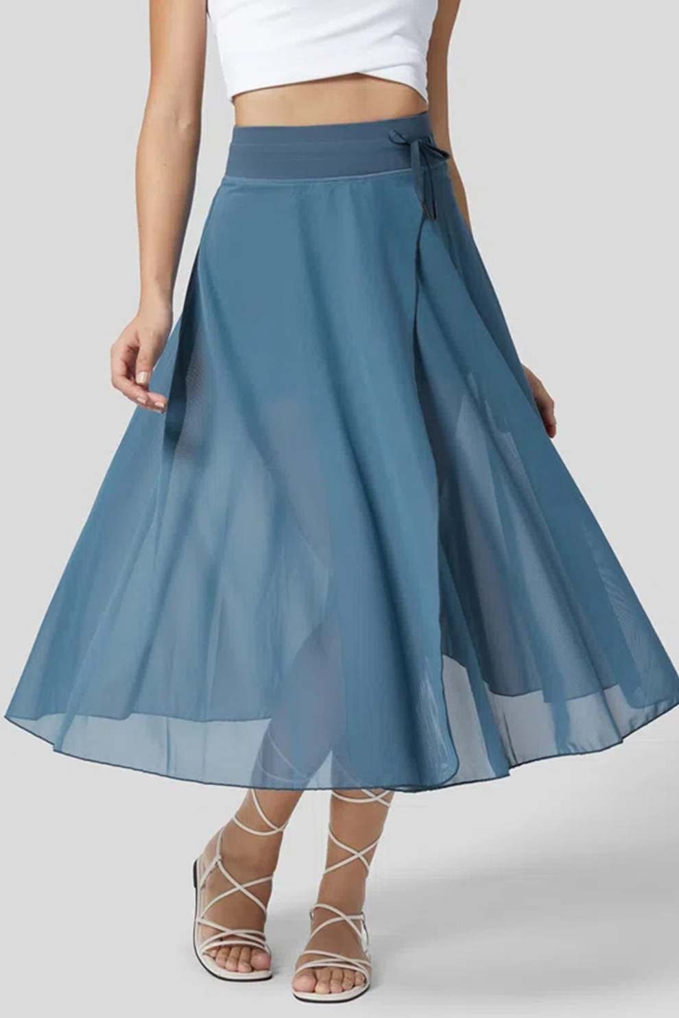 Mesh Tie-up Slit Midi SkIrt