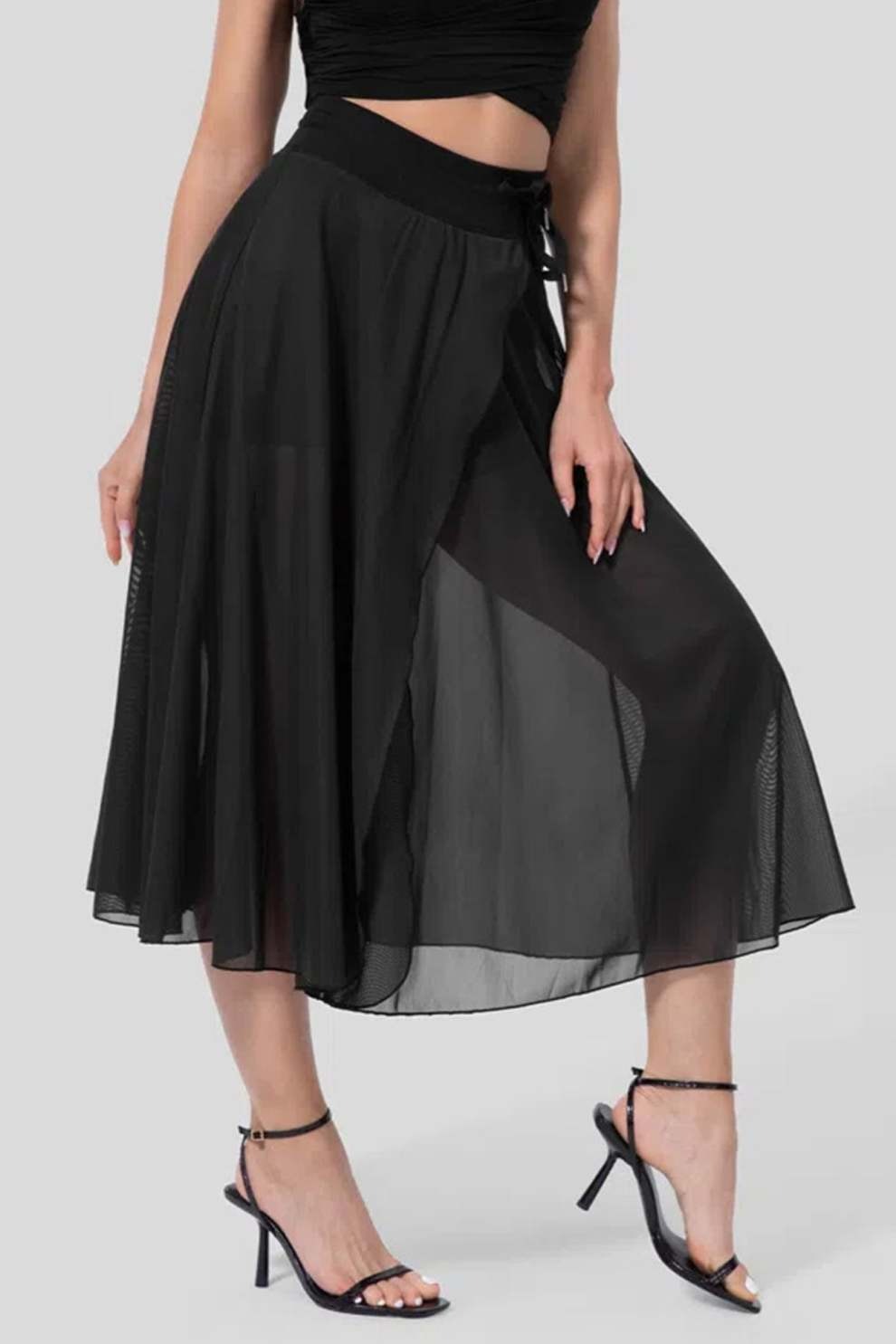 Mesh Tie-up Slit Midi SkIrt