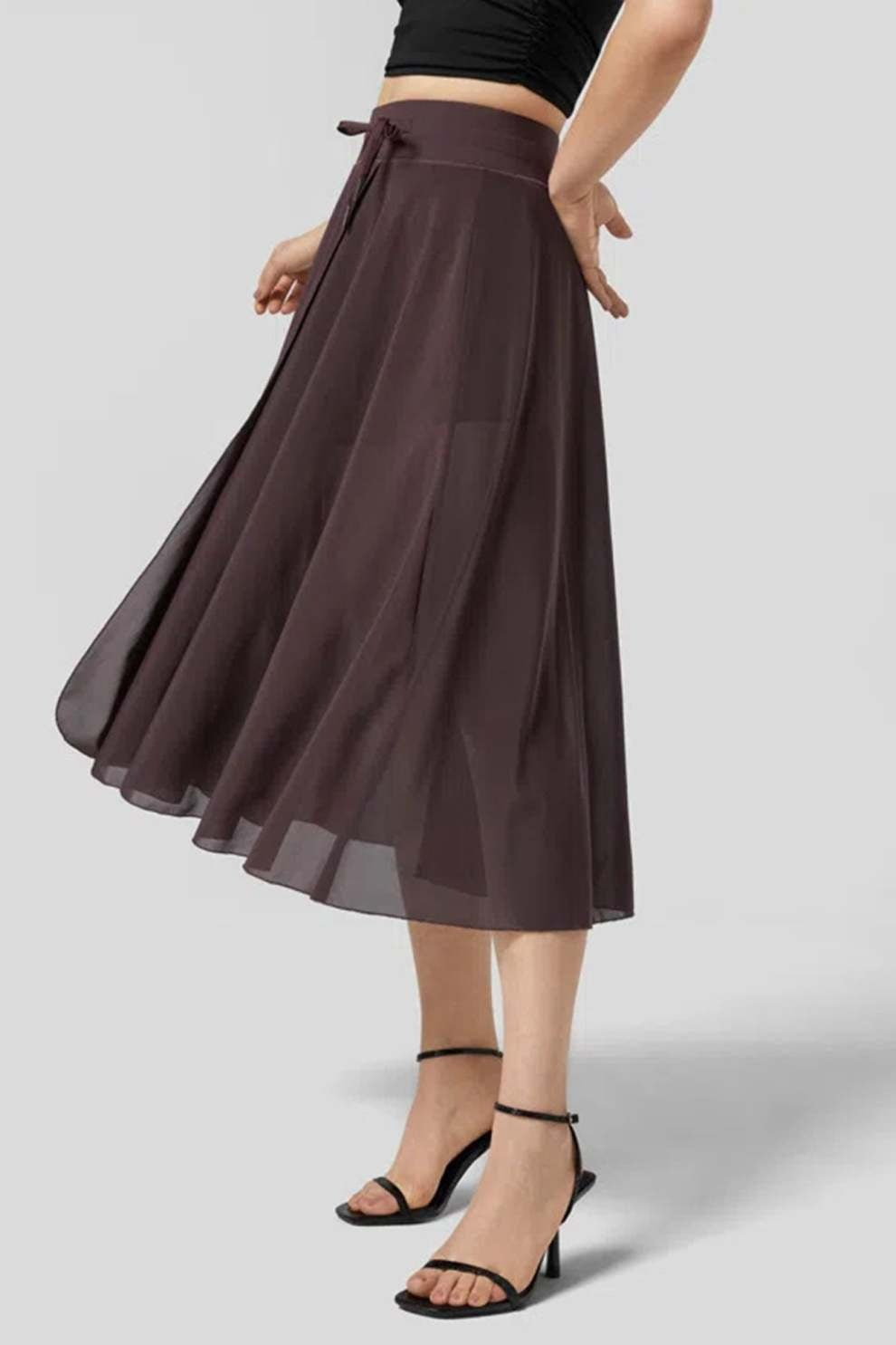 Mesh Tie-up Slit Midi SkIrt