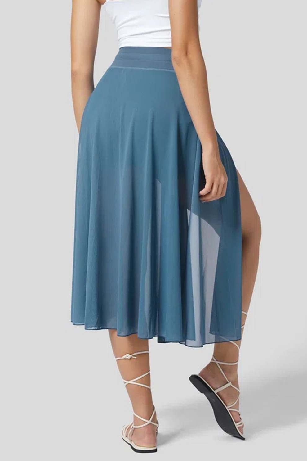 Mesh Tie-up Slit Midi SkIrt