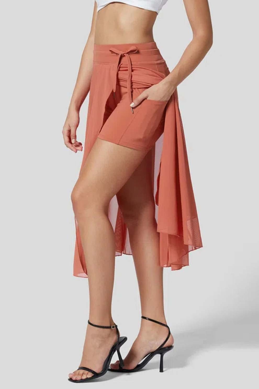 Mesh Tie-up Slit Midi SkIrt