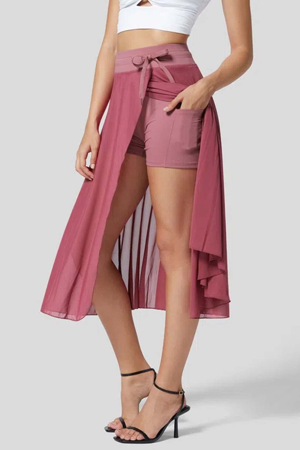 Mesh Tie-up Slit Midi SkIrt