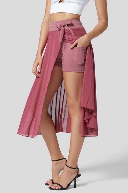 Mesh Tie-up Slit Midi SkIrt