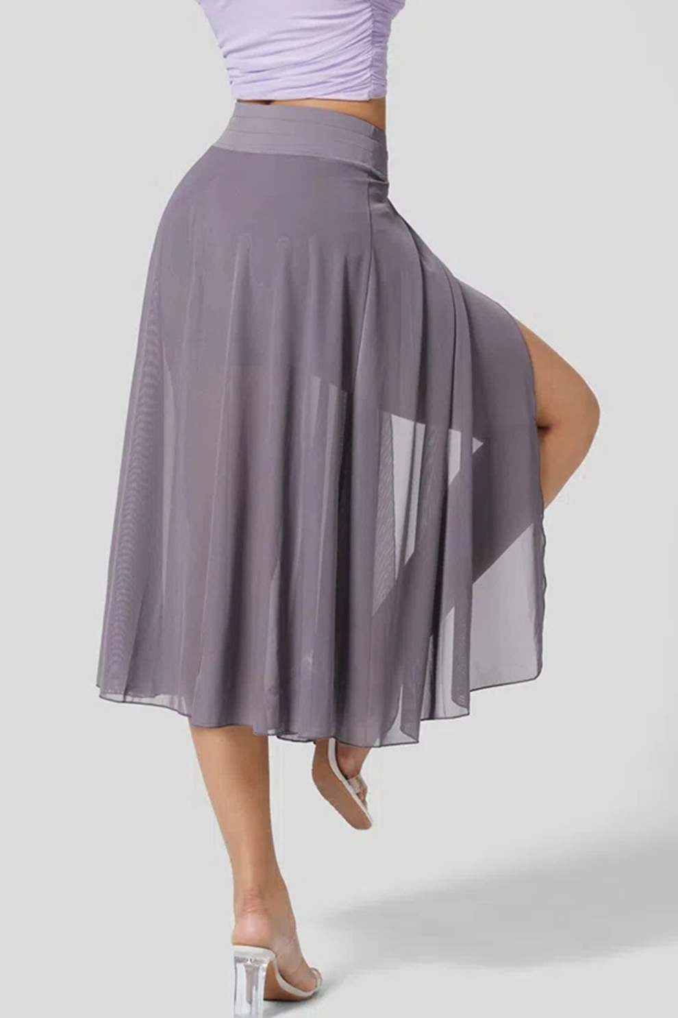 Mesh Tie-up Slit Midi SkIrt
