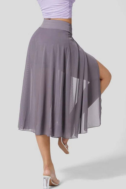Mesh Tie-up Slit Midi SkIrt