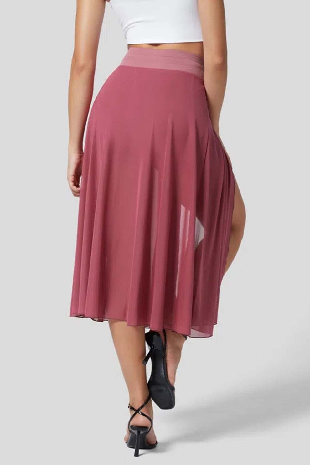 Mesh Tie-up Slit Midi SkIrt