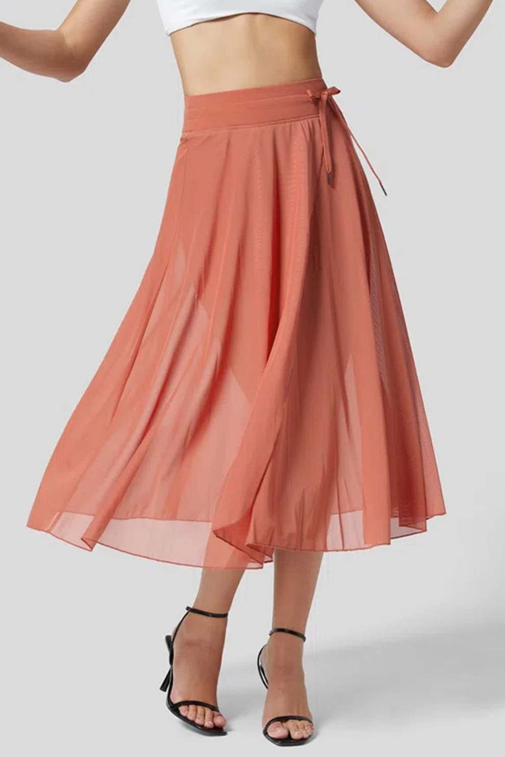 Mesh Tie-up Slit Midi SkIrt