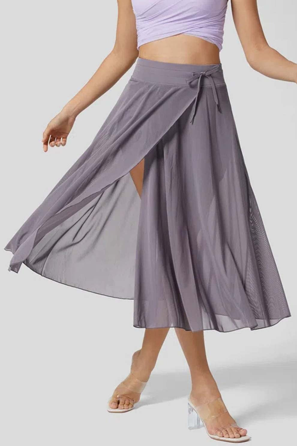 Mesh Tie-up Slit Midi SkIrt