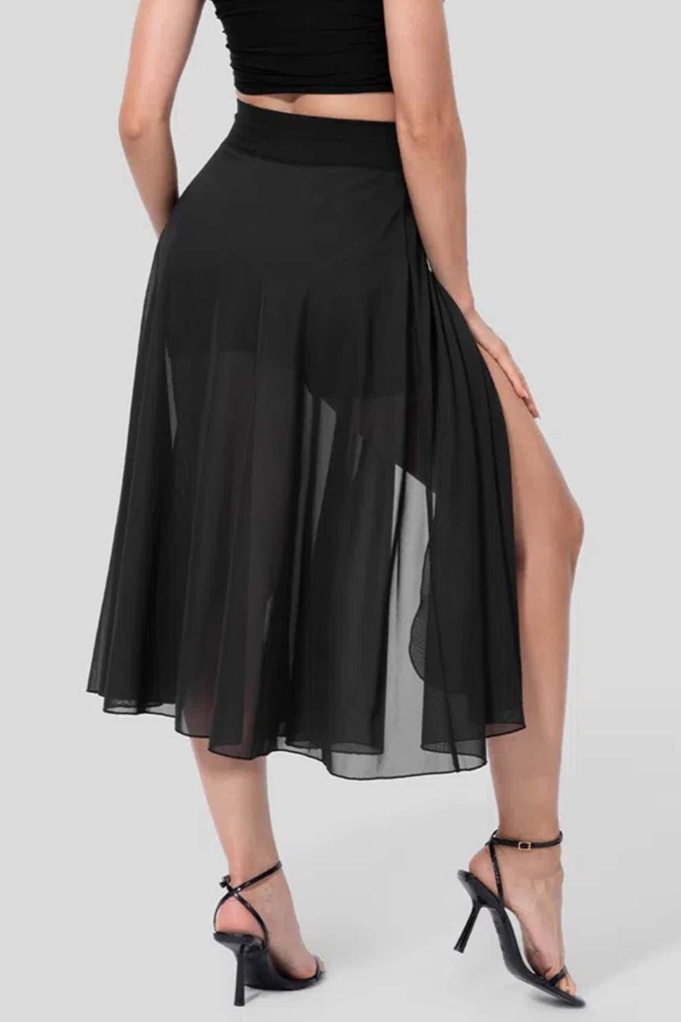 Mesh Tie-up Slit Midi SkIrt