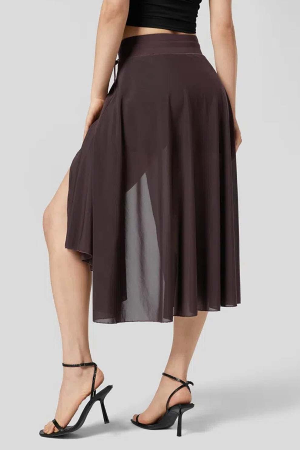 Mesh Tie-up Slit Midi SkIrt