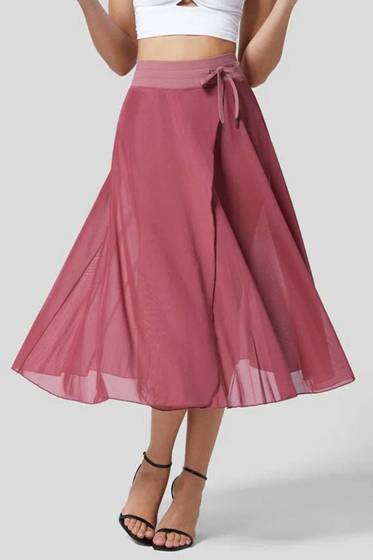 Mesh Tie-up Slit Midi SkIrt