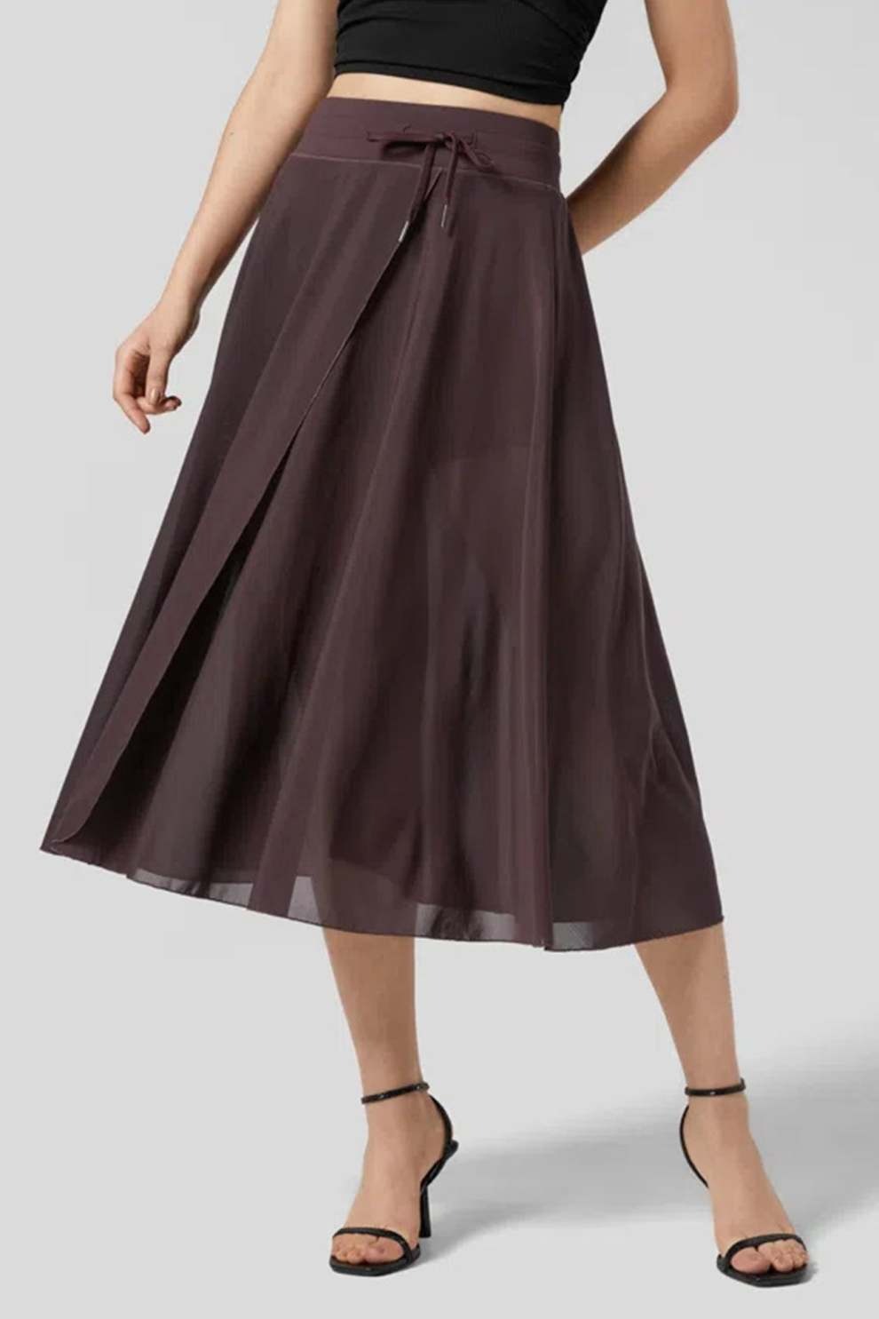 Mesh Tie-up Slit Midi SkIrt