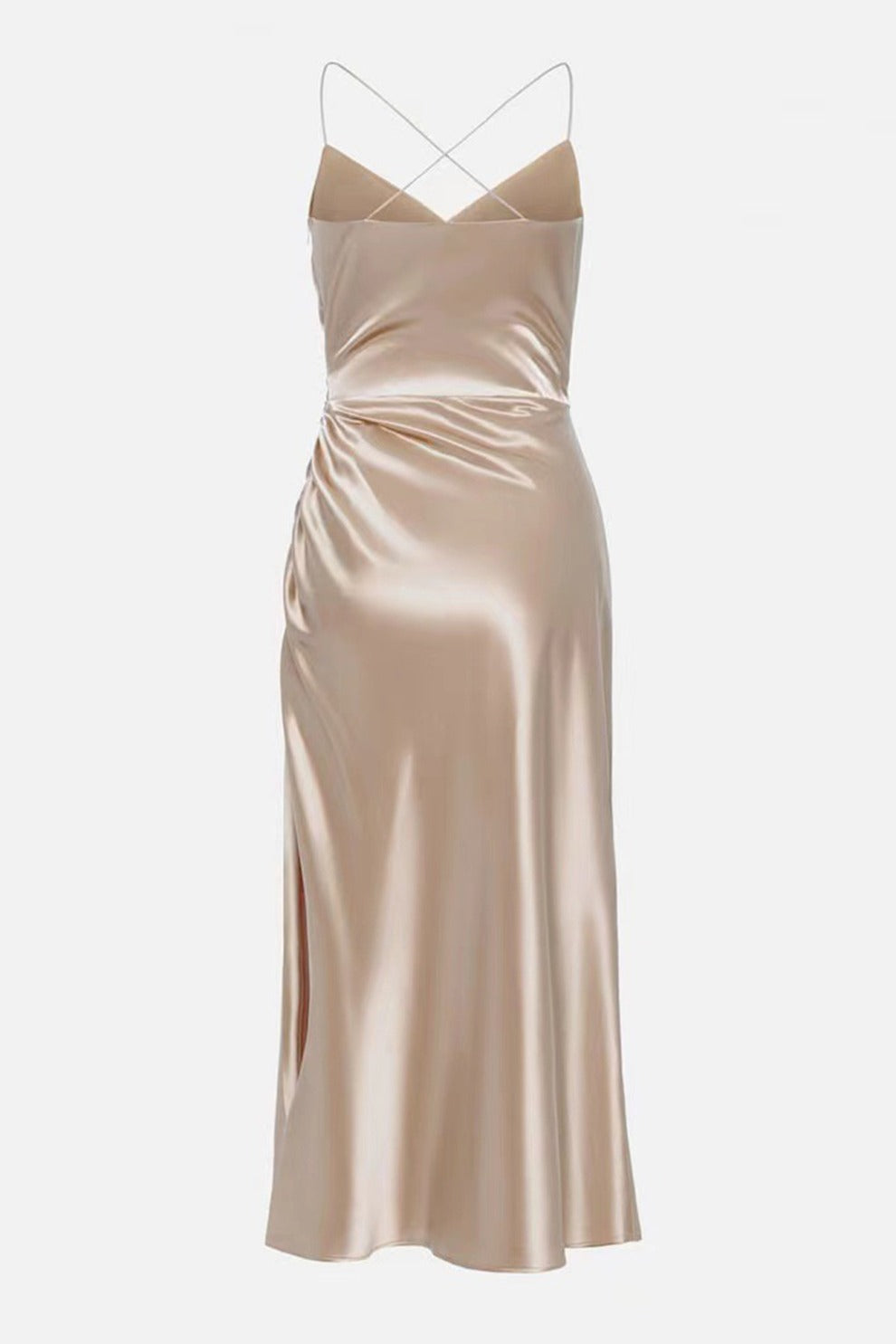 Satin V Neck Backless Cami Dress