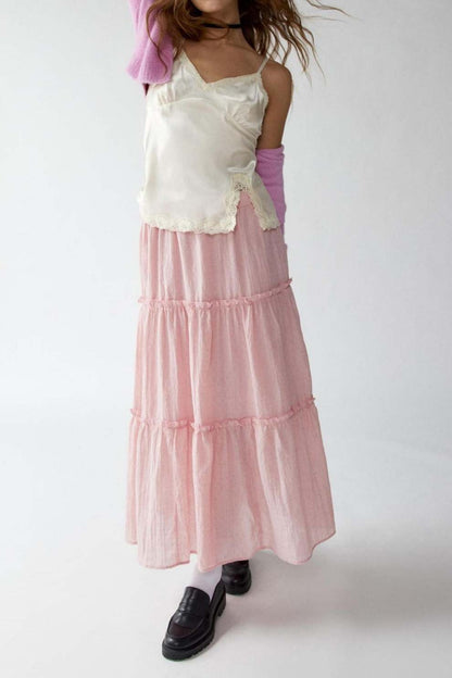 Solid Ruched Tiered Midi Skirt