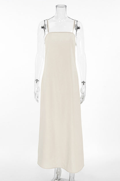 Spaghetti Straps A-line Cotton Linen Dress