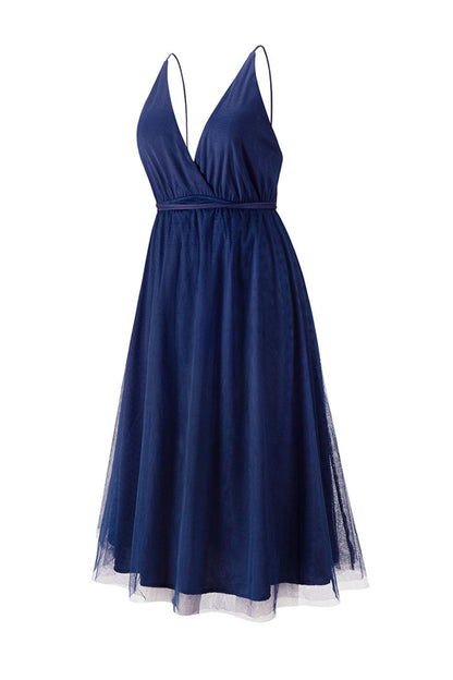 V Neck Mesh Tie-up Cami Dress
