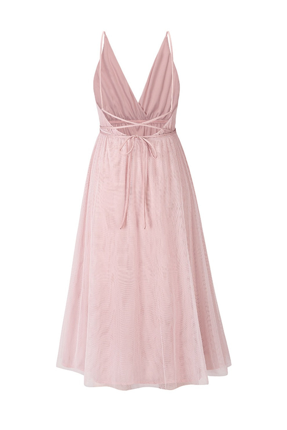V Neck Mesh Tie-up Cami Dress