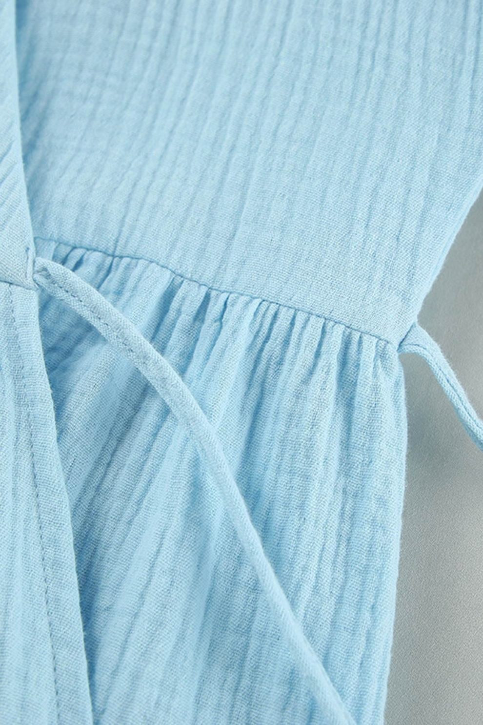 V Neck Tie-up Slit A-line Cotton Dress