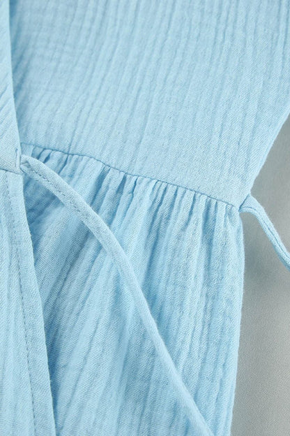 V Neck Tie-up Slit A-line Cotton Dress