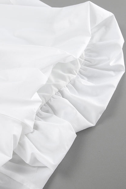 White Waisted Ballon Midi Dress