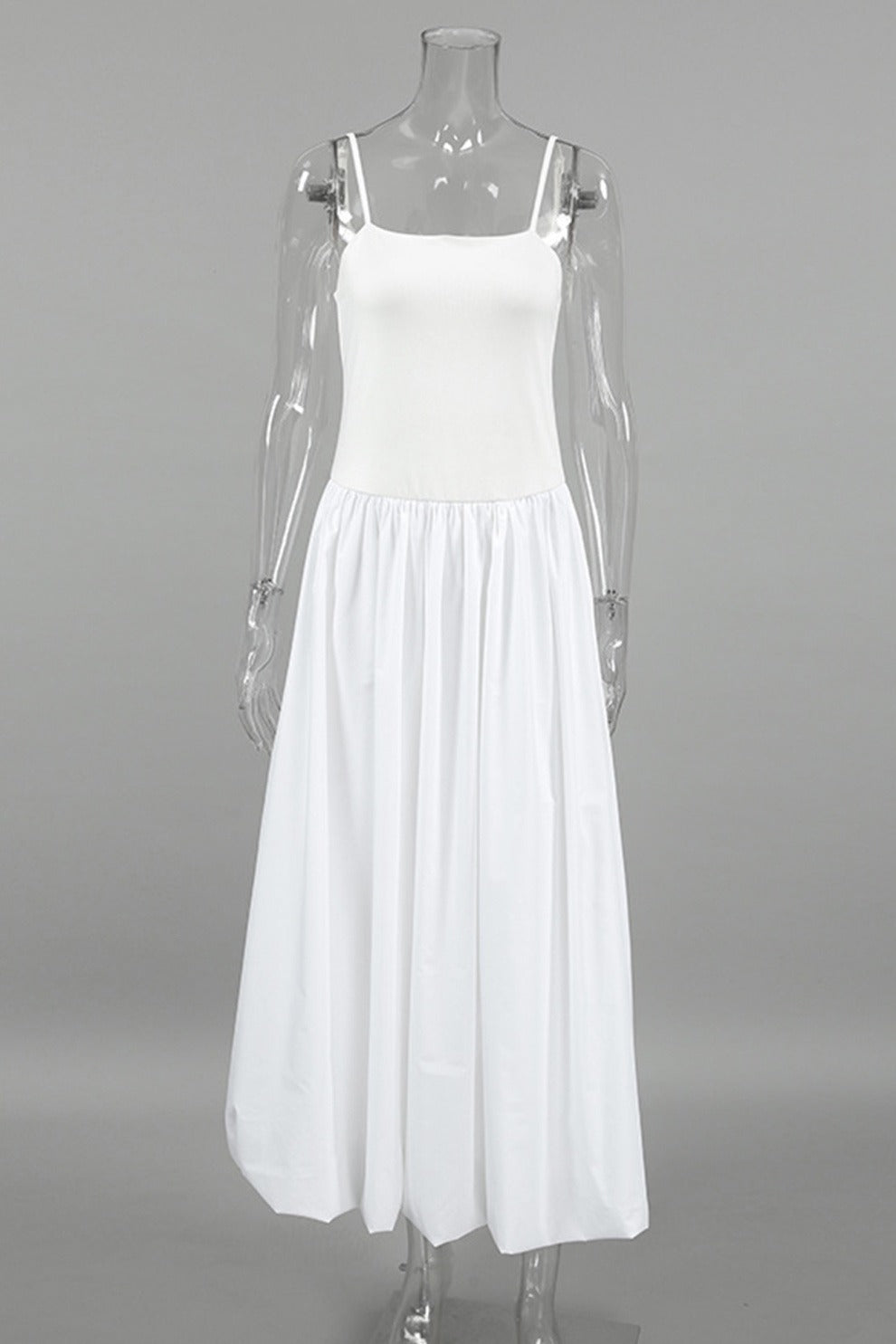 White Waisted Ballon Midi Dress