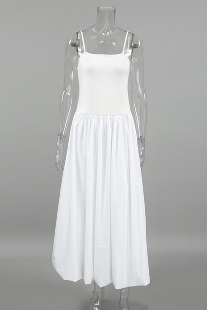 White Waisted Ballon Midi Dress
