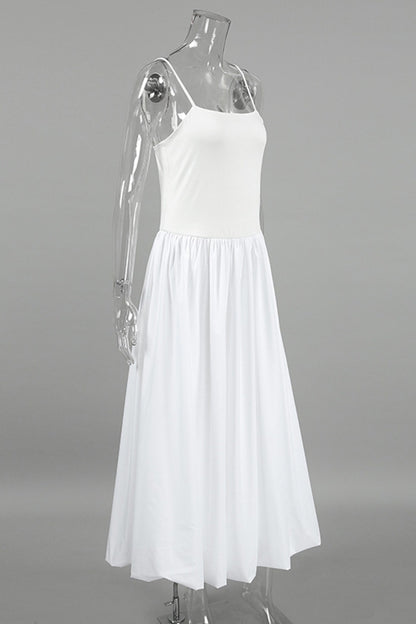 White Waisted Ballon Midi Dress