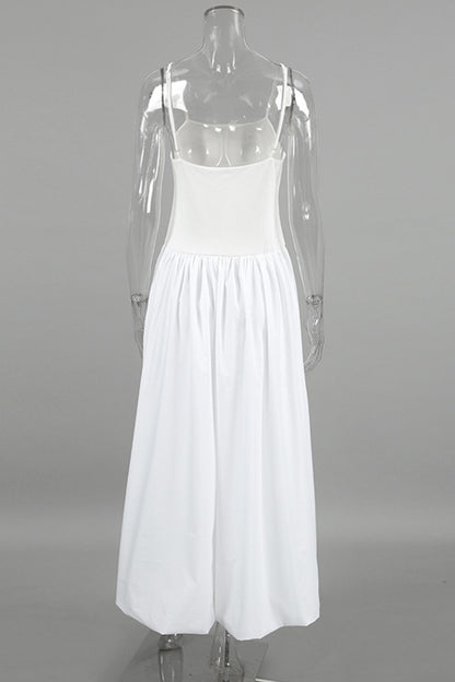 White Waisted Ballon Midi Dress