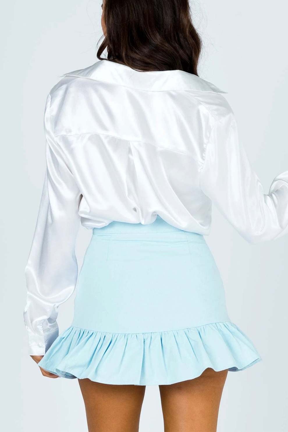 Solid Pleated Ruffled Skirt