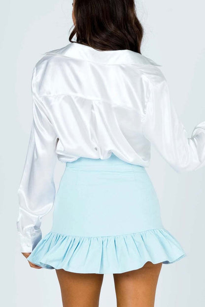 Solid Pleated Ruffled Skirt